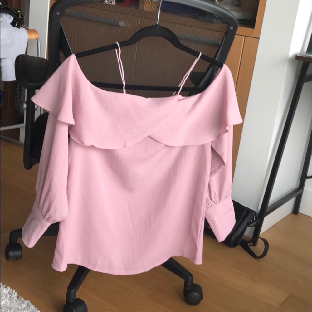 Korean flowy cold shoulder blouse